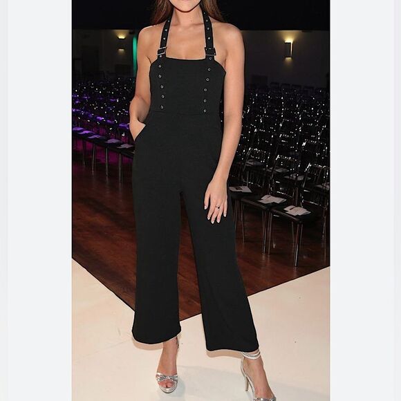 Zara Buckle Jumpsuit Black Halter Neck Adjustable Pantsuit Size S EUC - Picture 1 of 14